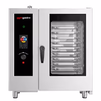 Commercial Electric Combi Oven - Touchscreen Controls - 10x GN 1/1 - incl. Automatic washing system, Core temperature probe, Boiler-based steam generator & Rack trolley