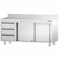 خزانة قاعدية ستانلس ستيل KOPENHAGEN PREMIUM - 1800x600mm - وحدة أدراج 3 يسار - مع حاجز خلفي