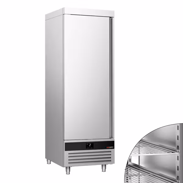 Szafa chłodnicza ze stali nierdzewnej PREMIUM - GN 2/1 - 700L - 700x843mm - 1 drzwi - chłodzenie wentylowane; samozamykające drzwi