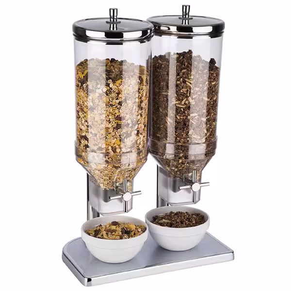 Mısır Gevreği Dispenseri - FRESH+EASY - tekli - Dönme Mekanizması - Plastik Hazne - 9L - Paslanmaz Çelik Stand