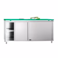 Arbetskåp i rostfritt stål PREMIUM - 1800x700 mm - med 2 skjutdörrar - inkl. skärbräda grön
