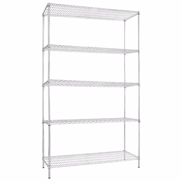 رفوف فولاذية - 1200x450mm - عمق: 450 mm - 5 رفوف (قابلة للتعديل) - كروم - الحمولة: 180 kg