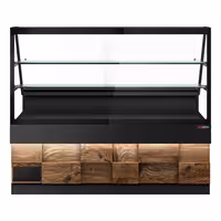 Csemegepult TORONTO - 2000x880 mm - 568 liter - ventilációs - dupla üvegezés - fa borítású természetes fa dekor - 2 polccal - fekete gránit munkalap