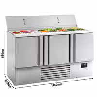 Pult za pripremu salate PREMIUM PLUS - 1460 mm - 3 vrata - s ugradnim ležištem za 9x GN 1/3 & 6x GN 1/6 i poklopac od nehrđajućeg čelika