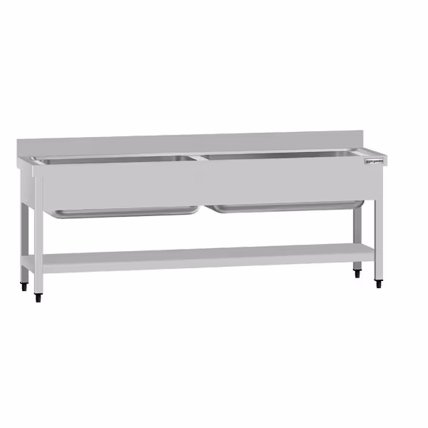 طاولة بأحواض لغسيل الأواني ECO - 2000x700mm - مع أرضية سفلية - مع حوضين