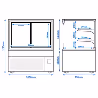 Commercial cake display fridge MADRID Self-Service - 435L - 1000mm - Double glazing - square - with 2 glass shelves - rear sliding doors - incl. night curtain - for patisserie - Black matt