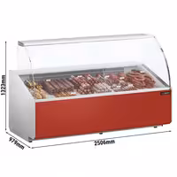Serve Over Counter - 2506x979mm - double-glazed glass - front panel red - capacity 512 litres