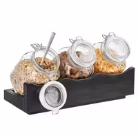 Reçellik Standı - GOOD MORNING - 4 parçalı set - Ahşap - Koyu Kahverengi - 430x170x135mm - dahil 3 Cam Bardak