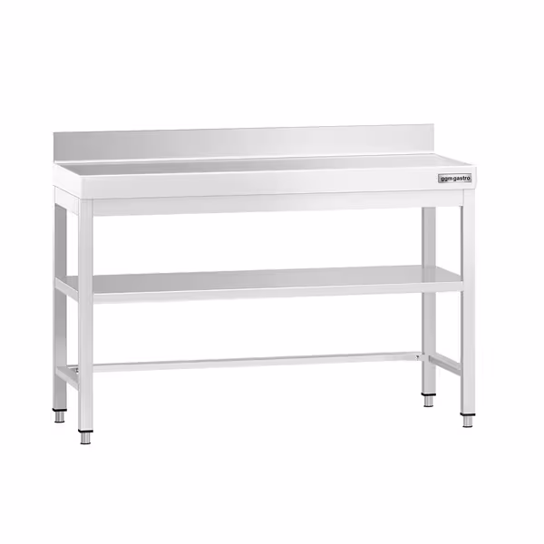 طاولة عمل ستانلس ستيل PREMIUM - 1200x600mm - مع رف سفلي & حاجز خلفي & تدعيم