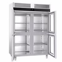 Szafa chłodnicza PREMIUM – stal nierdzewna – GN 2/1 – 1400 L – z 4 półdrzwiami szklanymi