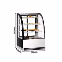 Commercial cake display fridge - 304L - 900mm - Double glazing - with 3 glass shelves - rear sliding doors, 2 glass doors - for patisserie
