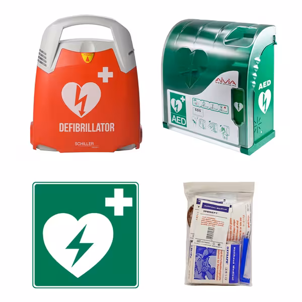 Defibrillaator - koos seinakarbiga, defi-safe komplektiga ja päästemärgiga