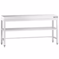 Rozsdamentes acél munkaasztal PREMIUM - 2000x800 mm - alsó polccal & lábösszekötővel