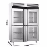 Szafa chłodnicza PREMIUM – stal nierdzewna – GN 2/1 – 1400 L – z 4 półdrzwiami szklanymi