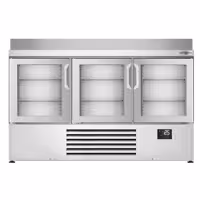 Stół chłodniczy barowy do napojów Premium PLUS – 1460 x 700 mm – z 3 drzwiami szklanymi – z rantem
