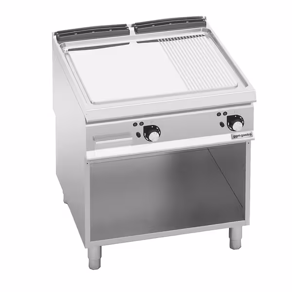 Elektromos rostlap - 13,2 kW - Sima és bordázott - Sütőfelület: 800x900 mm - álló - nyitott tárolóval - Professzionális