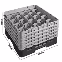 CAMBRO | CAMRACK® - Košara za pranje čaša 1/1 - 20 odjeljaka - Sa 5 produžetaka - 500x500 mm - Crna boja