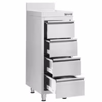 Armário de trabalho em aço inoxidável PREMIUM - com 4 gavetas e alçado posterior - 400x600mm