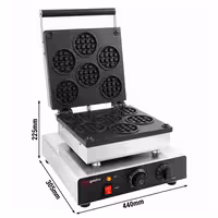Commercial Waffle Maker - Single - Manual - 1,75 kW - Shape: Waffle coins - Teflon-coated baking plates