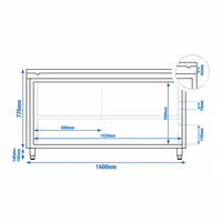 Arbetskåp i rostfritt stål PREMIUM - 1600x700 mm - 2 skjutdörrar - inkl. skärbräda röd