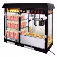 Commercial Popcorn Machine with Nacho Warmer - 1.70kW - 5kg/h - with 3 heated shelves - Black