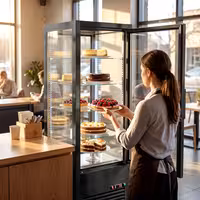 4-Sided Glass Display Fridge - 440L - 675mm - Double glazing - with 5 glass shelves - 1 rear glass door - for patisserie - Black