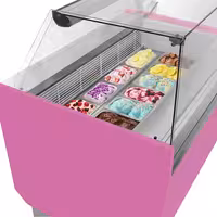 Ice Cream Display Freezer | LIAM - 1560mm - Static cooling - with LED lighting - for 13 x 5 litres Napoli pans - Pink