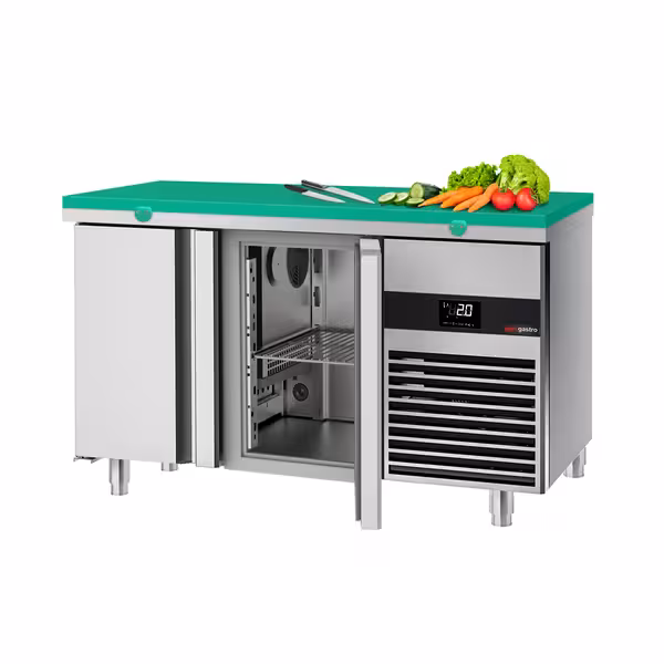 Külmtöölaud PREMIUM - 1400x700 mm - 281 l - ventileeritud jahutus - Värv roheline - koos 2 uksega