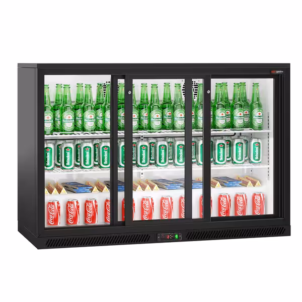 Barski hladnjak - 1350 mm - 320 l - s 3 klizna staklena vrata - crna