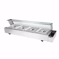 Bain-marie électrique à poser avec pare-haleine en verre - 4x GN 1/2 - 1,5 kW