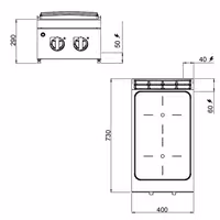 Staklokeramički štednjak - Linija 700 - 400x730x290 mm - 6,4 kW - 2 ploče - nadpultni