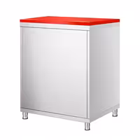 Rozsdamentes acél munkaszekrény PREMIUM - 600x700 mm - nyílóajtós, 1 ajtós - tart.: HACCP vágódeszka, piros