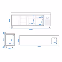 Külmlett PREMIUM PLUS - 2452x600 mm - 510 l - ventileeritud jahutus - koos 3 uksega - tagaserv - tagaservaga tööpind