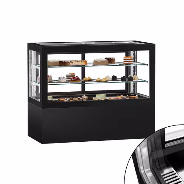 Commercial cake display fridge - 780L - 1610mm - Double glazing - square - black front - with 2 shelves - rear sliding doors - for patisserie - Black