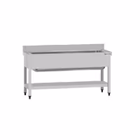 Grovdiskbänk i rostfritt stål ECO - 1400x600 mm - med underhylla - 1 ho mitten - extra djup ho - med stänkskydd