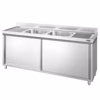 Sudoper s ormarićem PREMIUM - inox - 2000 x 700 mm - sa 2 korita - korita sredina