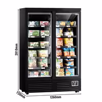 Commercial multideck display freezer - 1260mm - 991L - with 2 double‑glazed hinged glass doors & 5 shelves - Black