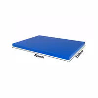 Vágódeszka - 250x400 mm - Vastagság: 20 mm - HACCP - polietilén - kék - csúszásgátló ütközőkkel