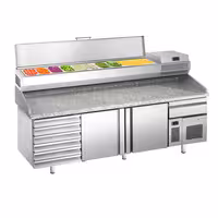 Stół chłodniczy do pizzy Premium PLUS - 2305x800mm - z 2 drzwiami & 7 szufladami - włącznie z witryną chłodniczą nadstawną - 10x GN 1/3