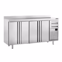 Stół chłodniczy barowy do napojów Premium PLUS – 2450 x 600 mm – z 4 drzwiami, 2 szufladami i rantem