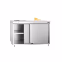 Arbetskåp i rostfritt stål PREMIUM - 1200x600 mm - med 2 skjutdörrar - inkl. skärbräda vit