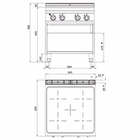 staklokeramički štednjak - Linija 900 - 800x900x965 mm - 16 kW - 4 ploče - samostojeći