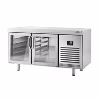 Stół chłodniczy barowy do napojów Premium PLUS – przelotowy – 1618 x 800 mm – EN 600 x 400 – z 2 drzwiami szklanymi – do cukierni i piekarni