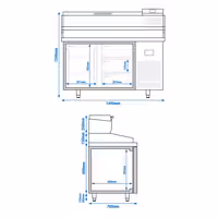 Pizzapult PREMIUM PLUS - 1490x700 mm - 1 ajtó + 3 fiók - feltéthűtővel - 6x GN 1/4 - gránit munkalappal