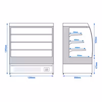 Commercial multideck display fridge - Open front - 1200mm - 380L - with 3 shelves - Black