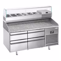 Table réfrigérée à pizza Premium PLUS - 1490x700 mm - avec 4 tiroirs - incl. vitrine réfrigérée - 6x GN 1/4
