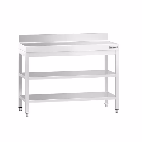 طاولة عمل ستانلس ستيل PREMIUM - 1000x800mm - مع رف سفلي & حاجز خلفي & رف وسطي & تدعيم