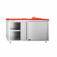 Arbetskåp i rostfritt stål PREMIUM - 1600x700 mm - 2 skjutdörrar - inkl. skärbräda röd