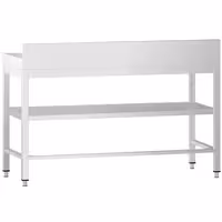 Rozsdamentes acél munkaasztal PREMIUM - 1400x800 mm - alsó polccal & hátsó peremmel & lábösszekötővel