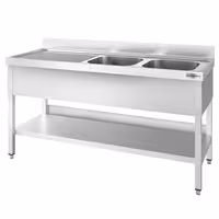 Sudoper PREMIUM - 1800x600 mm - s donjom policom - s 2 koritima - korita desno - inox